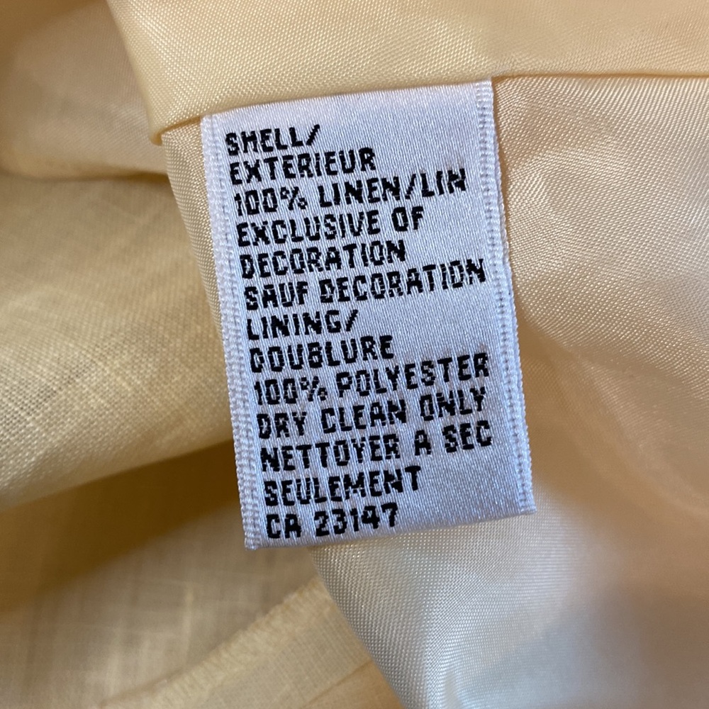 90s vintage Talbots Irish Linen buttercream yellow v- neck sleeveless dress - Picture 6 of 8